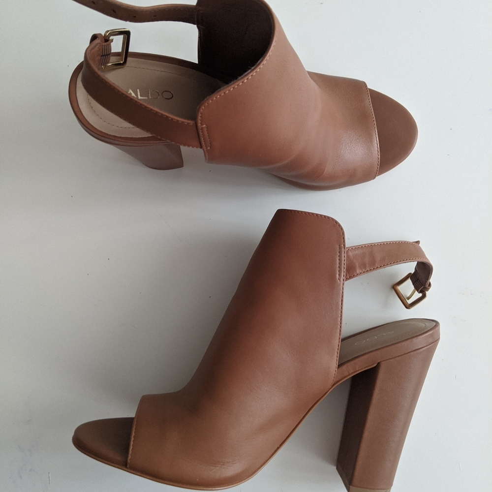 Leather peep toe heels